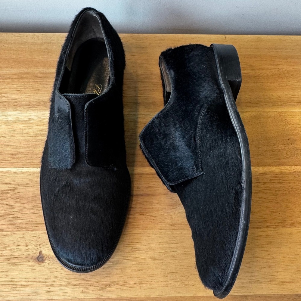 Robert Clergerie Paris Women 5.5 EU 35.5 Black Calf Hair Loafers Made in France